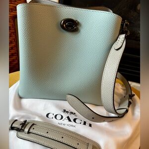 COACH Willow Bucket Bag Pale Blue and Gray Crossbody Bag